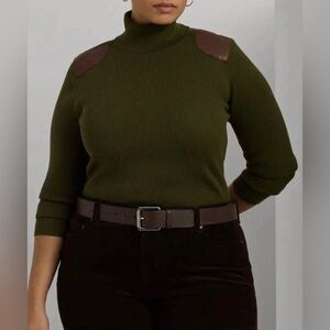 Lauren  Ralph Lauren Women's Faux Leather Trim Ribbed Turtleneck-NWT-size 3X